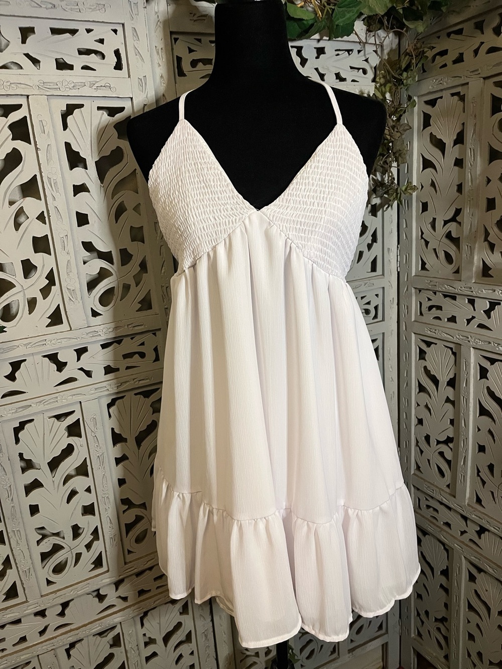 SHEIN SWEETEST TRUE WHITE BABYDOLL HALTER STYLE MINI DRESS